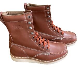 Work America Mens Brown Leather Moc Toe Work Boots Oil Resistant Size 13 EEE